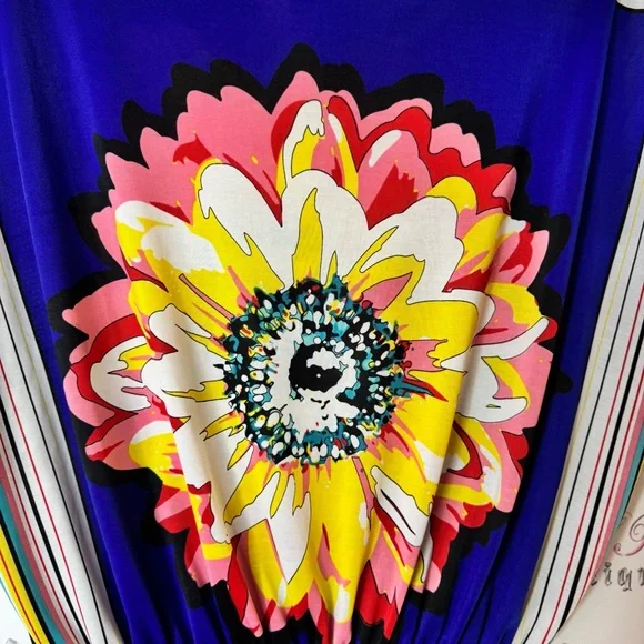 Isabella Rodriguez top peplum striped flower Blue Floral Stripe Blouse - Picture 4 of 7